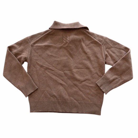 Nili Lotan Gloria Collared Lace Up Wool Sweater in Cognac Brown - Picture 2 of 4